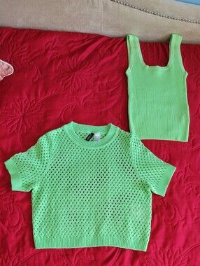 Neon Green 2 Piece Set - Sweater & Tank - Size Small